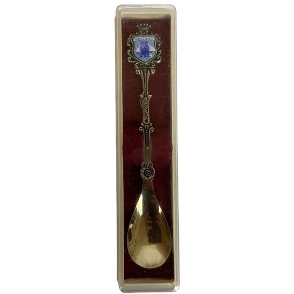 Holland Collectible Souvenir Spoon Silvertone Enamel Crest Vintage Keepsake - Picture 1 of 5